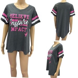 Susan G Komen Believe Inspire Impact Breast Cancer Awareness Gray Jersey Tee 2X
